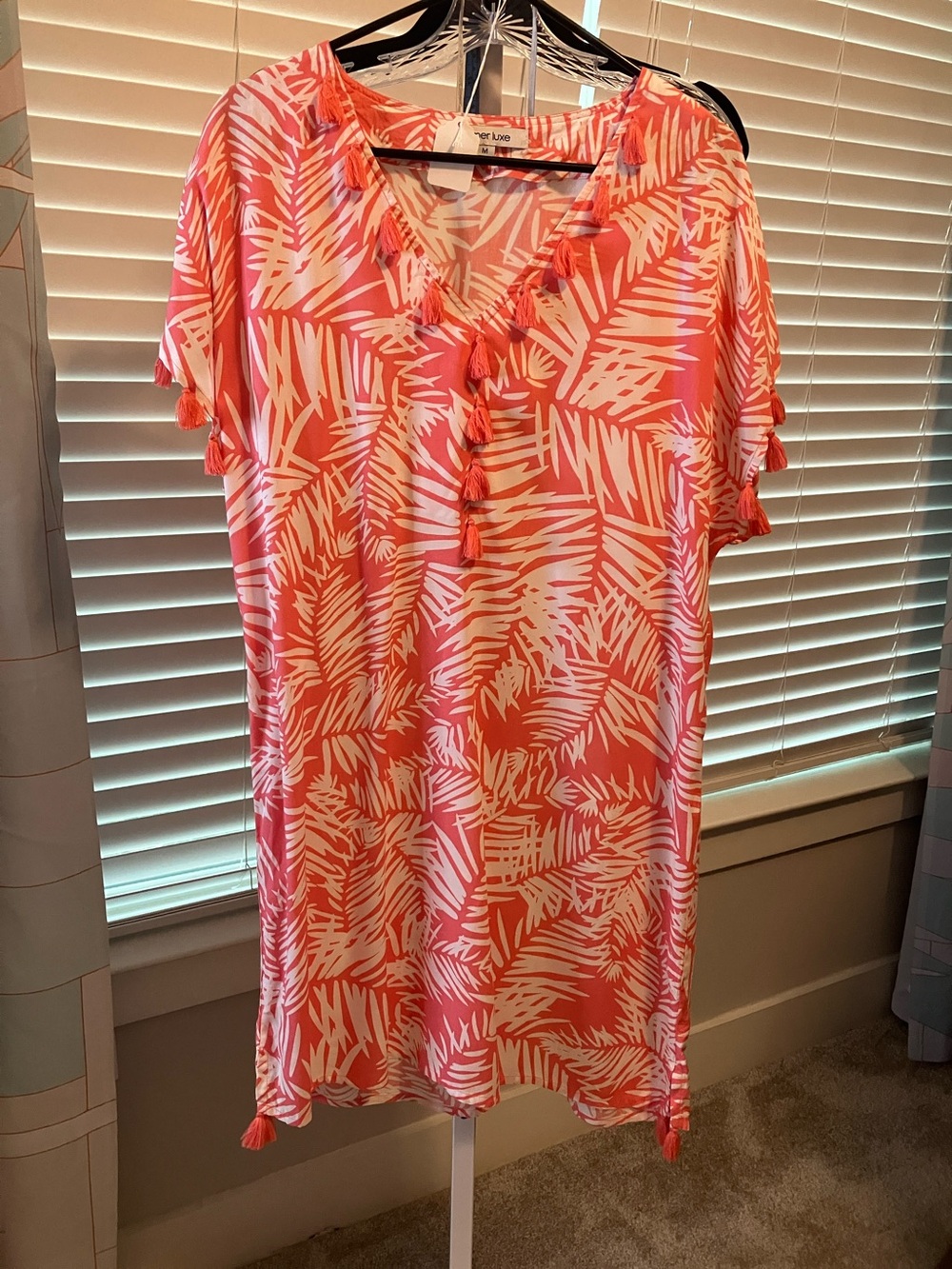 Coral Pink Tropical Tassel Swim Cover-Up by Liz Claiborne